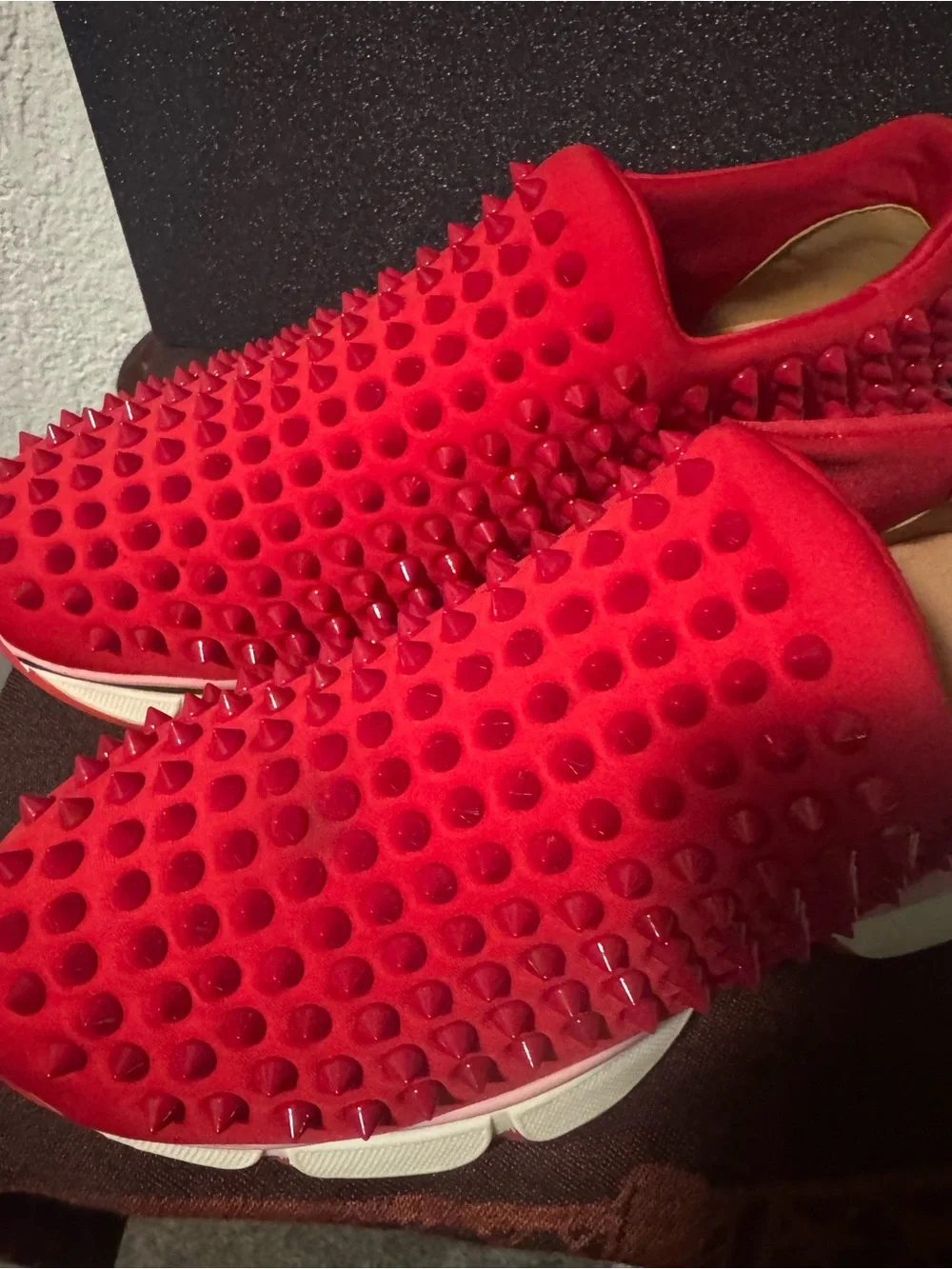INSPIRED Red Studded Slip-On Women's Sneakers
